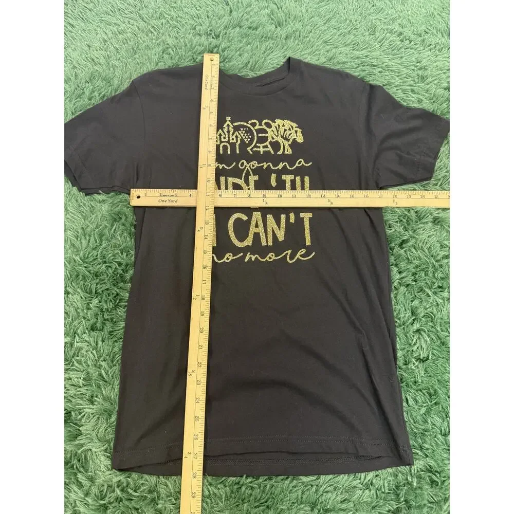 Next Level Apparel Black Gold Glitter Disney Ride 'Til I Can't Tee T-Shirt Small - Picture 3 of 5